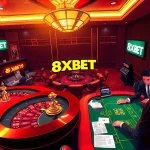 Experience the thrill of casino gaming at 8XBET with vibrant roulette tables and exciting slot machines.