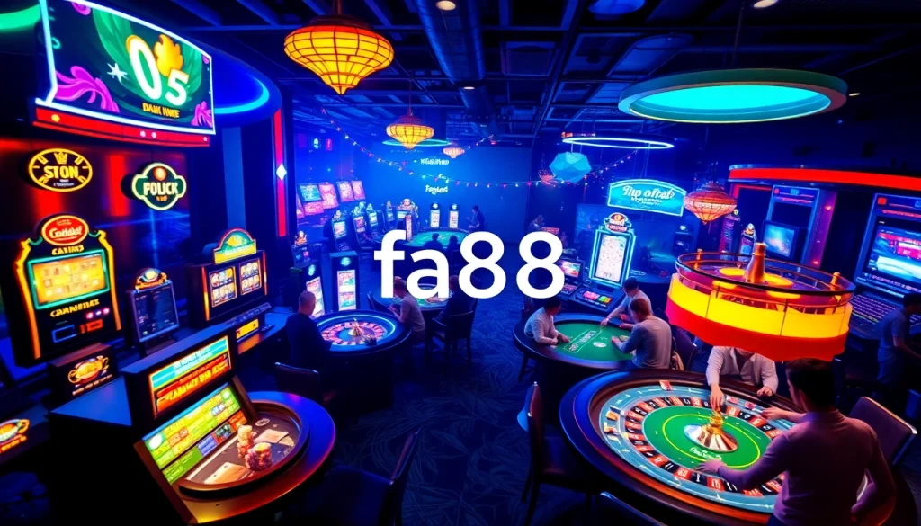 Experience the thrill of the online casino with fa88, where players engage in intense rounds of poker, roulette, and slot machines.