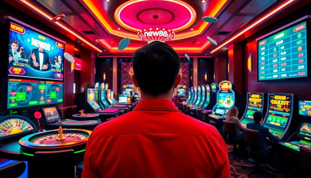 Experience thrilling gaming at new88 thailand's vibrant online casino, featuring roulette, blackjack, and slot machines.