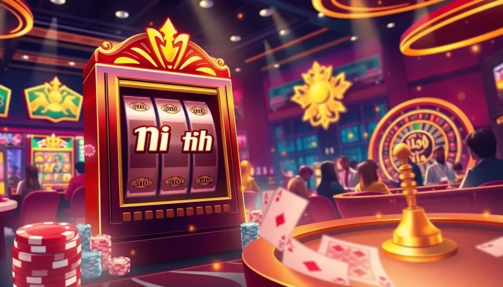 Discovering the thrill of nổ hũ slots in an exciting casino environment filled with eager players.