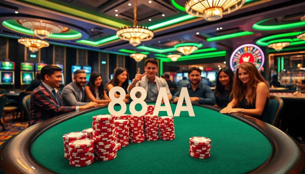 Players enjoying a winning moment at a casino table in 88AA's vibrant casino atmosphere.