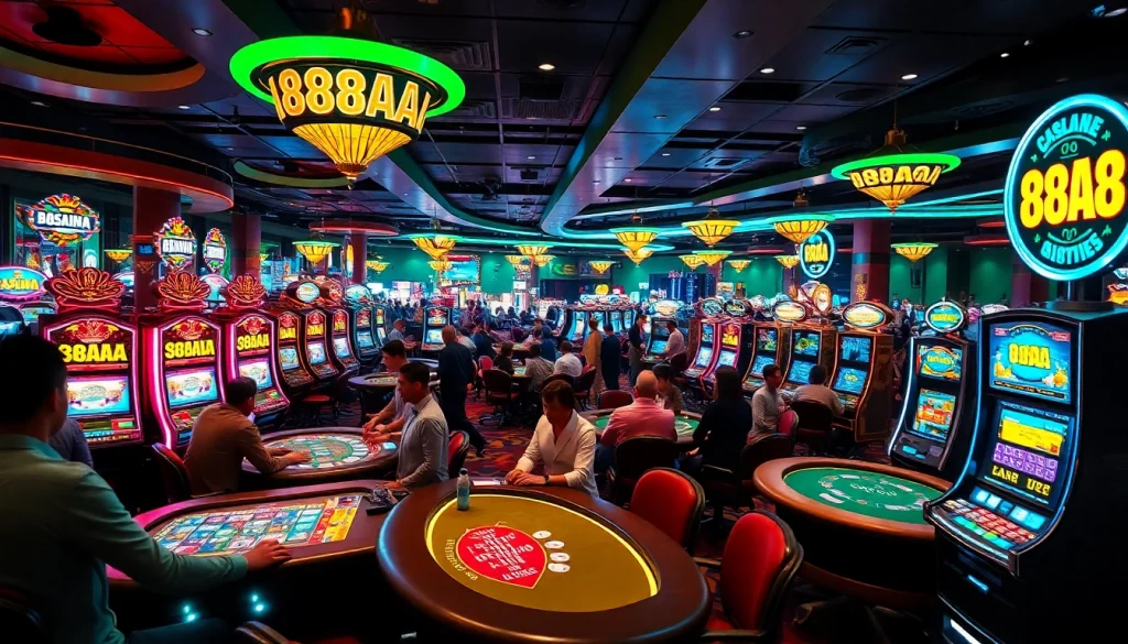 Players immersed in high-stakes action at 88AA casino tables featuring vibrant poker chips and cards.