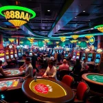 Players immersed in high-stakes action at 88AA casino tables featuring vibrant poker chips and cards.
