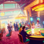 Experience the thrill of AAAJILI Casino with players at vibrant slot machines and tables.