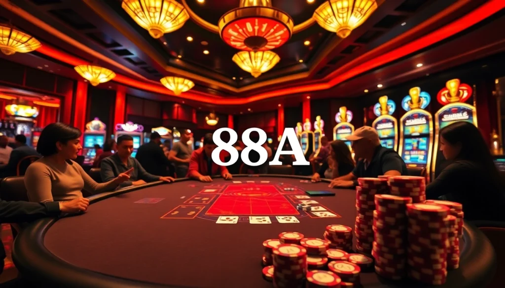 Experience the exhilarating atmosphere of 88AA casino games, featuring players at a lively blackjack table brimming with excitement.