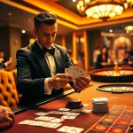 Players engaging in high-stakes action at Nhà Cái 8XBET's premier gambling tables, featuring an elegant casino ambiance.