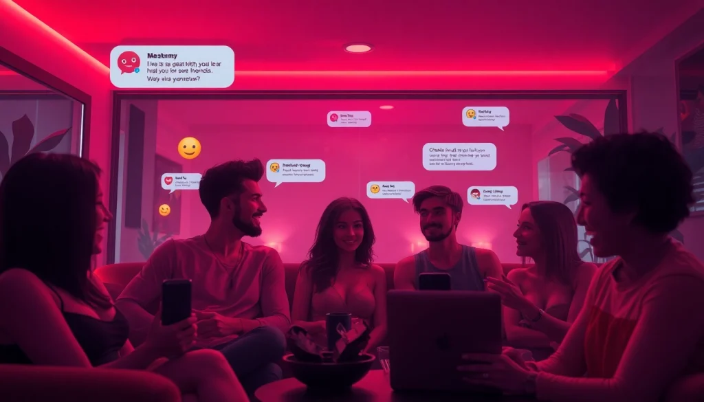 Vibrant adult chatroom scene showcasing engaging conversations in a friendly porn chat environment.