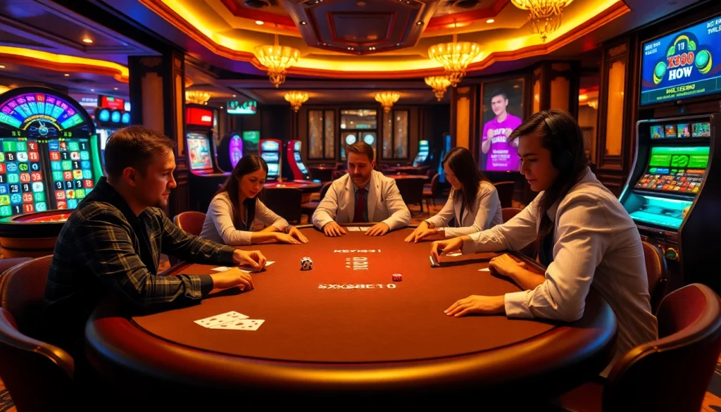 Experience the thrill of gambling with XX88 HOW at a lively casino table filled with passionate players and vibrant games.