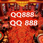 Exciting scene at QQ888 casino featuring players at tables and vibrant slot machines.
