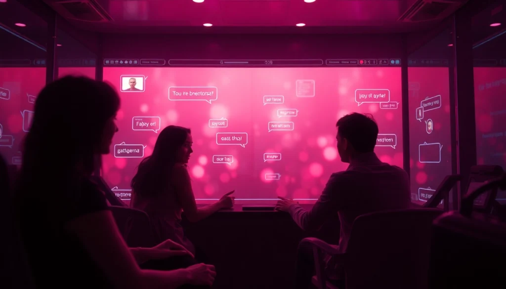 An engaging scene of users experiencing intimate conversations in a porn AI chat, featuring a modern digital interface.