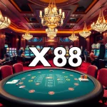 Exciting scene of gambling at a casino, showcasing players engaging with various games including XX88-themed slots and tables.