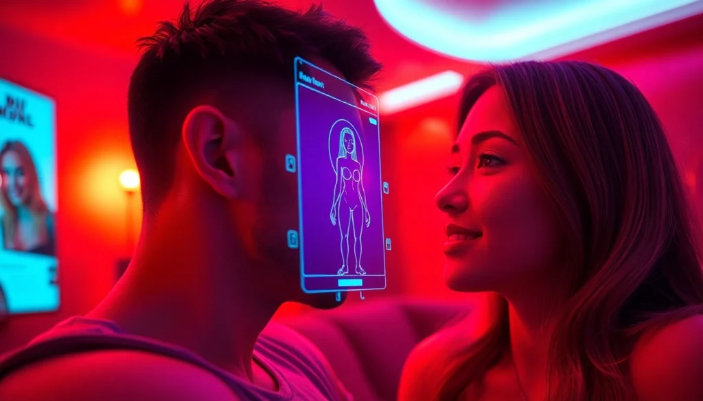 Engaging AI sexchat interface showcasing intimate conversation interactions with a holographic character.
