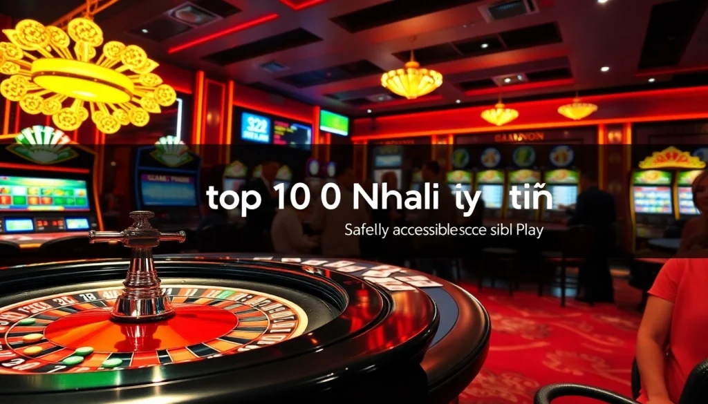 Exciting casino action with players at roulette and poker tables highlighting top 10 nhà cái uy tín.