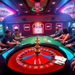 A vibrant casino scene at 3king.ws showcasing players at the roulette table, celebrating their bets.