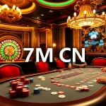 Experience the thrill of high-stakes poker at a luxurious casino featuring 7M CN activities with vibrant chips and cards.